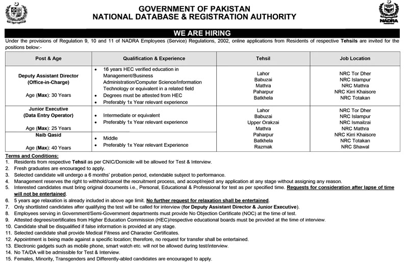 NADRA Jobs 2026 Advertisement