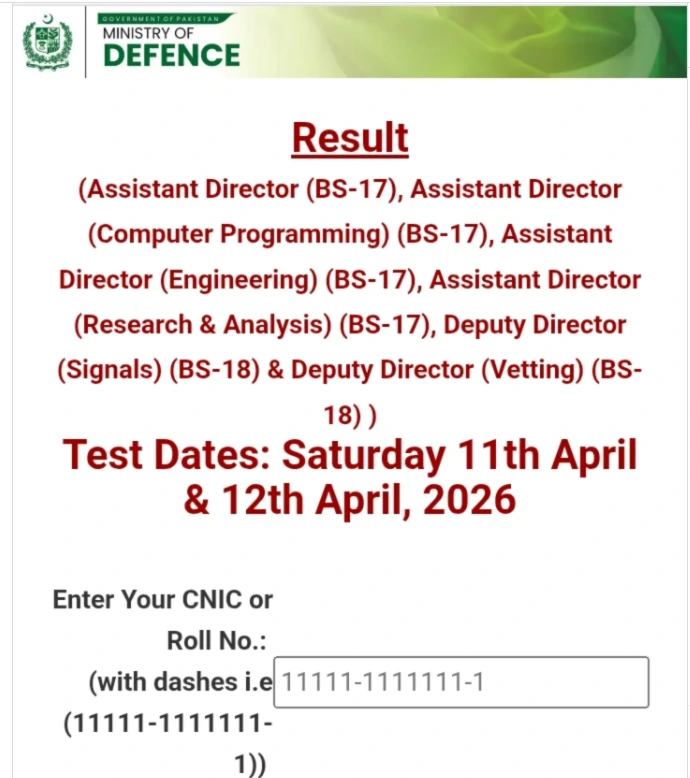 MOD Result 2026 Merit List By CNIC