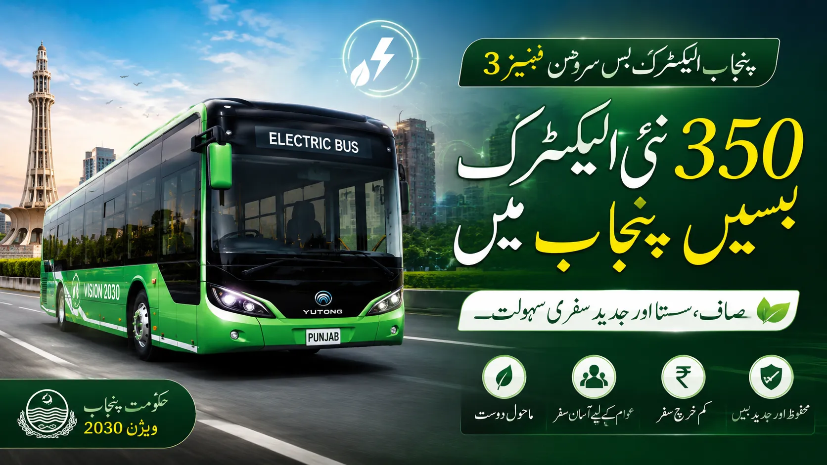 Punjab Electric Bus Phase 3 Begins 350 New EV Buses Arrive in 10 Cities Under Vision 2030